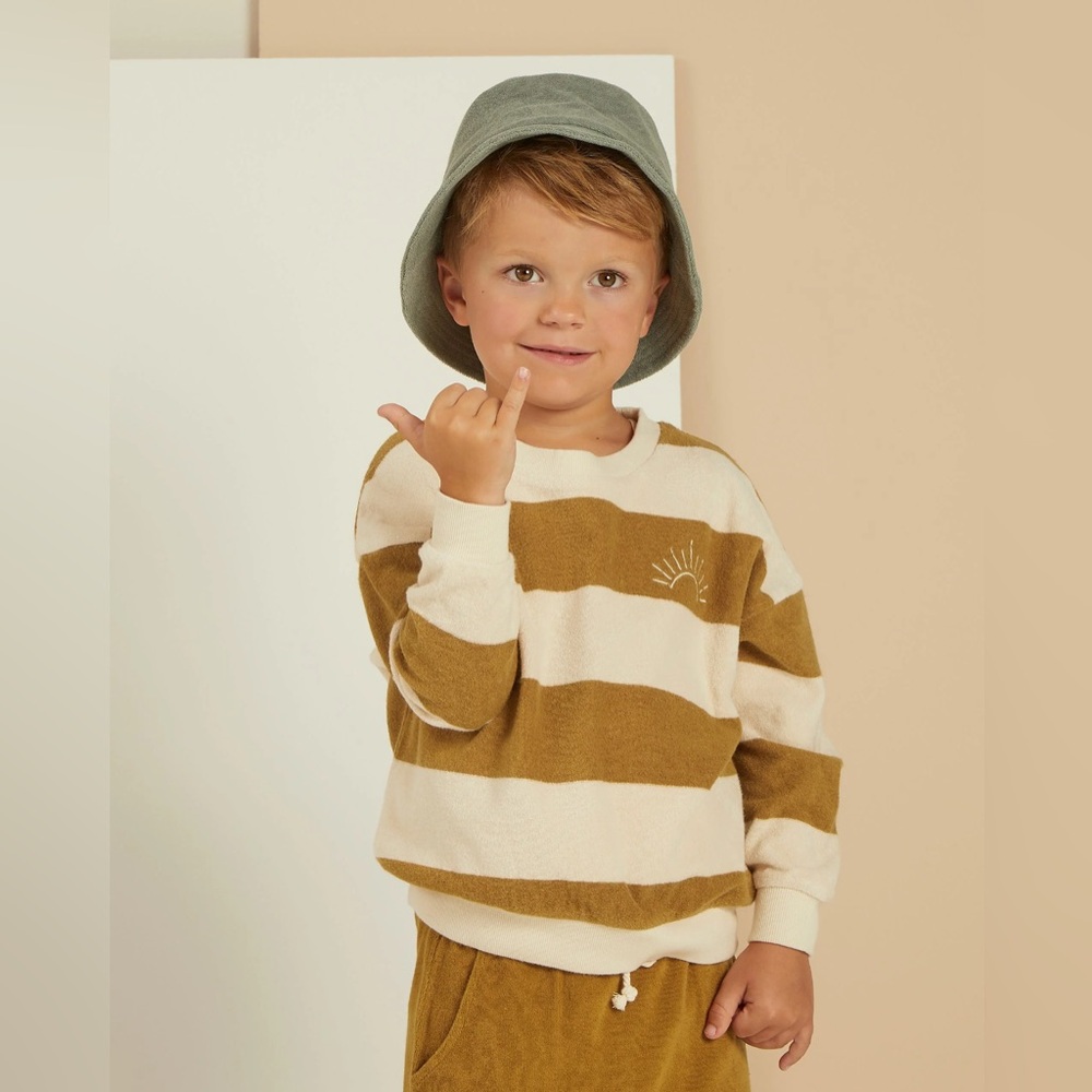 Rylee + Cru - Gold Stripe Terry Crewneck, 18 mo, MSRP $65